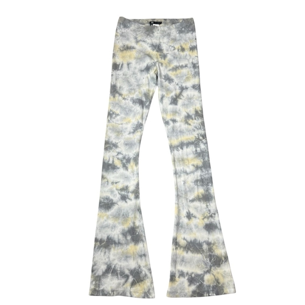 NWT New ZARA Knit Tie Dye Pull On Flare Cotton Pants Size L Tall